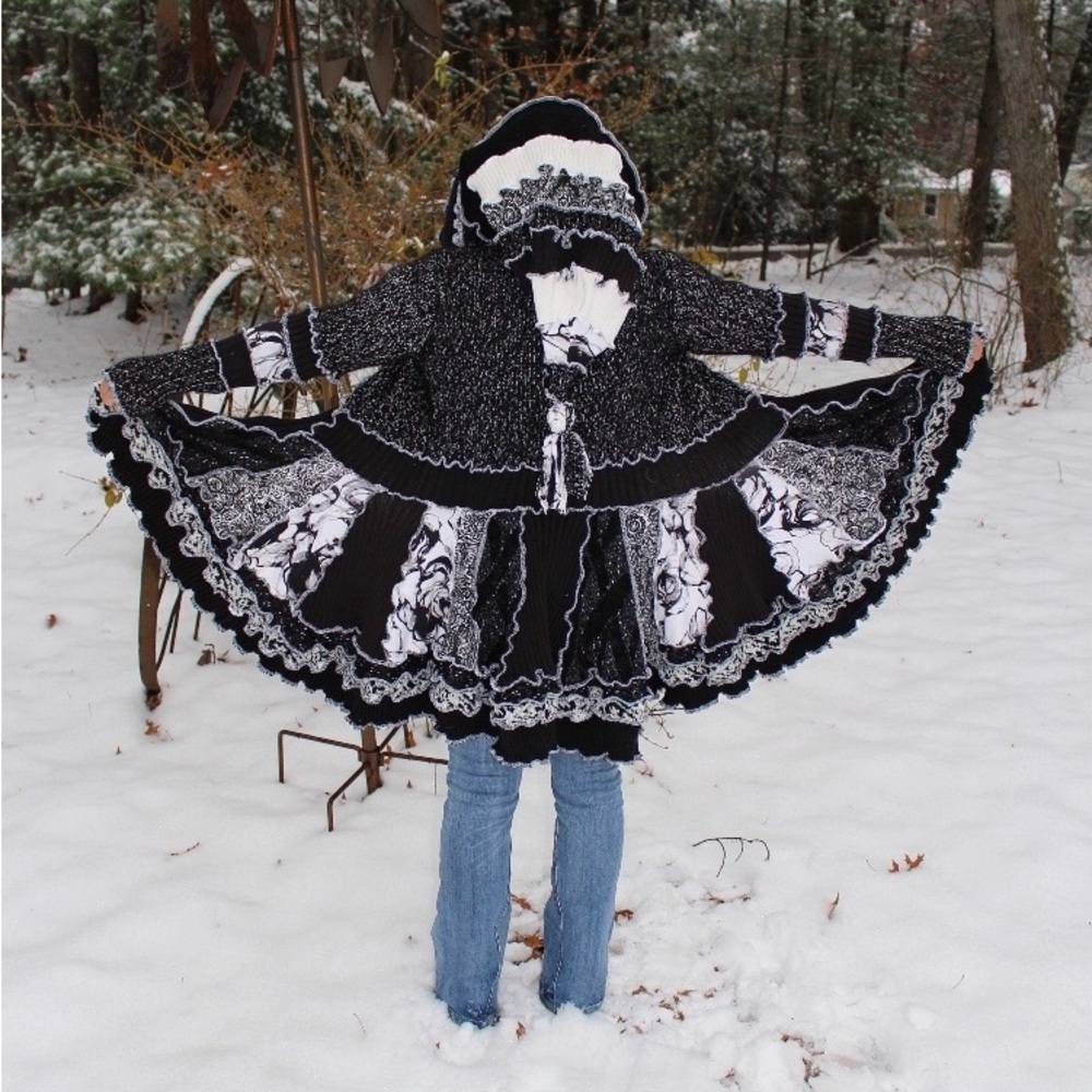 Katwise Style Black and White Hooded Sweater Coat by TheBlueEyedUnicorn